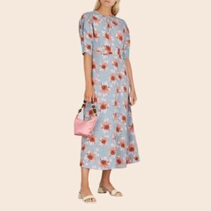 BY TiMo Lily Light Blue Floral-print Midi-Dress Size Small NWT